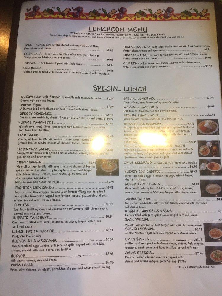 Menu at Las Maracas Mexican Restaurant, Bar and Grill, Tahlequah
