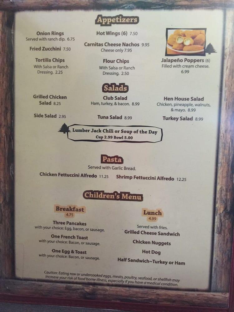 Menu at Lumberjack Cafe, Big Bear