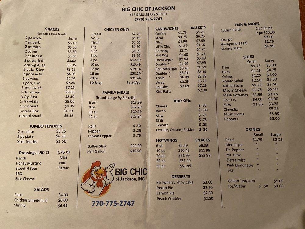 Menu at BigChic of Jackson Inc fast food, Jackson