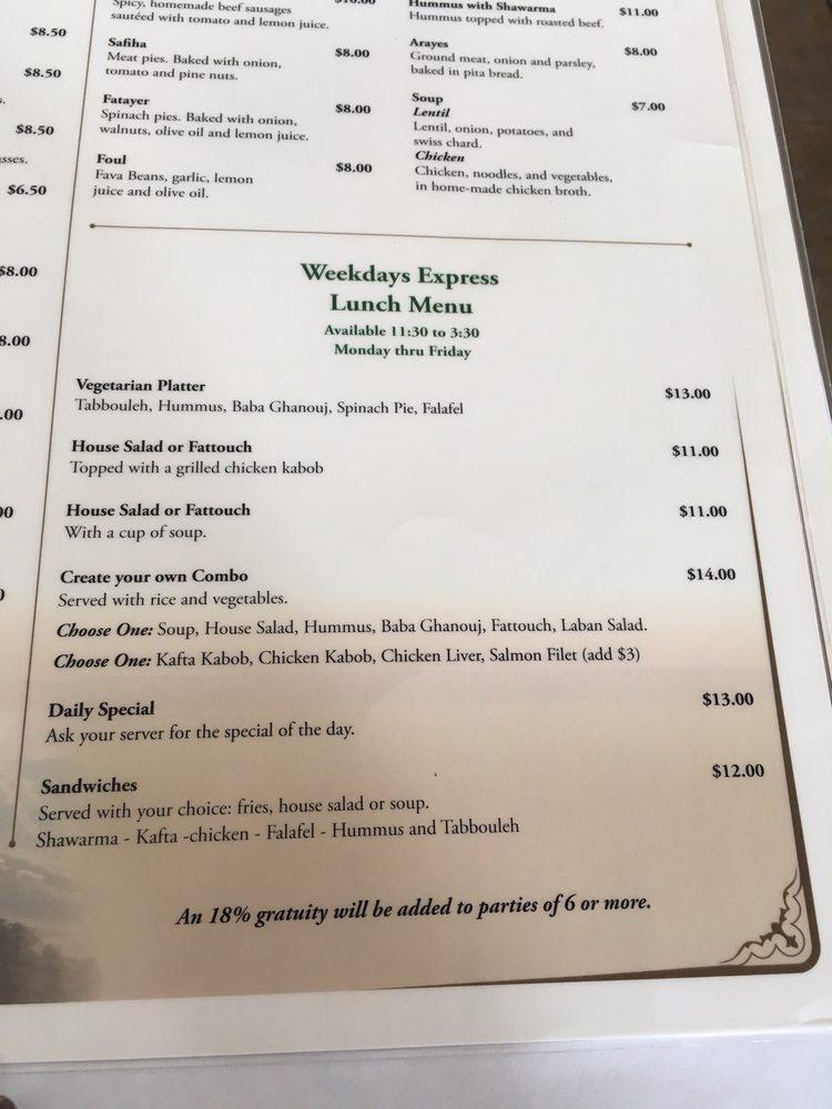 Menu at Cedars Restaurant, Orlando, W Sand Lake Rd
