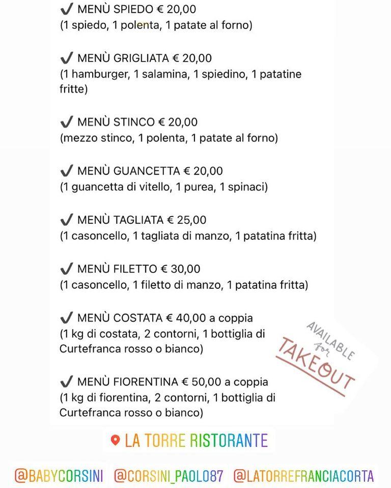Menu da Ristorante La Torre, Adro, Via San zeno