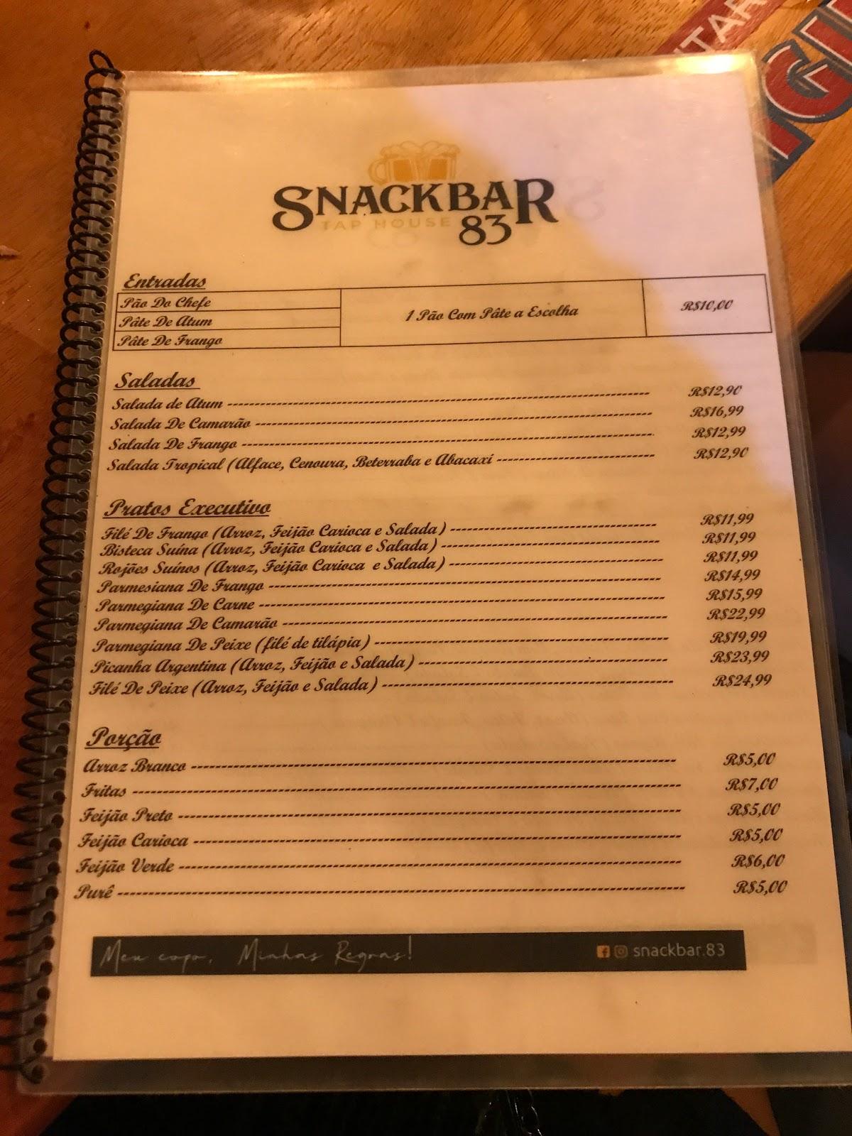 Menu at Snack Bar 83, João Pessoa