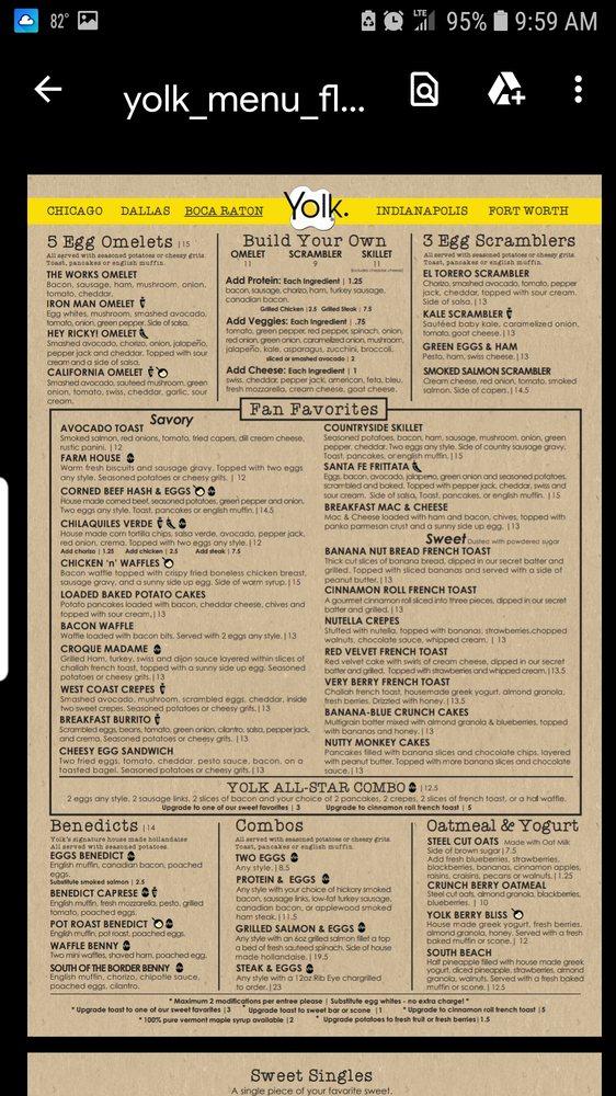 Menu at Yolk Boca Raton restaurant, Boca Raton