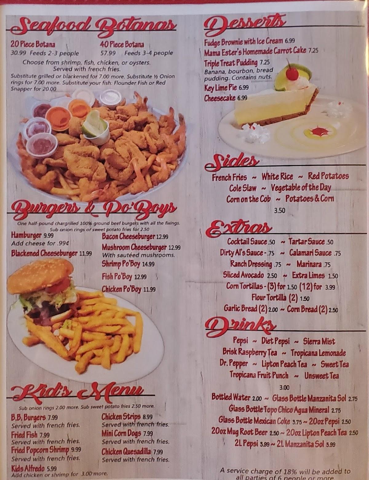 Menu at Dirty Al's Bayou Grill restaurant, McAllen, N 10th St 400
