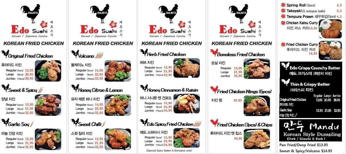 Menu at Edo (Korean Fried Chicken) restaurant, Adelaide