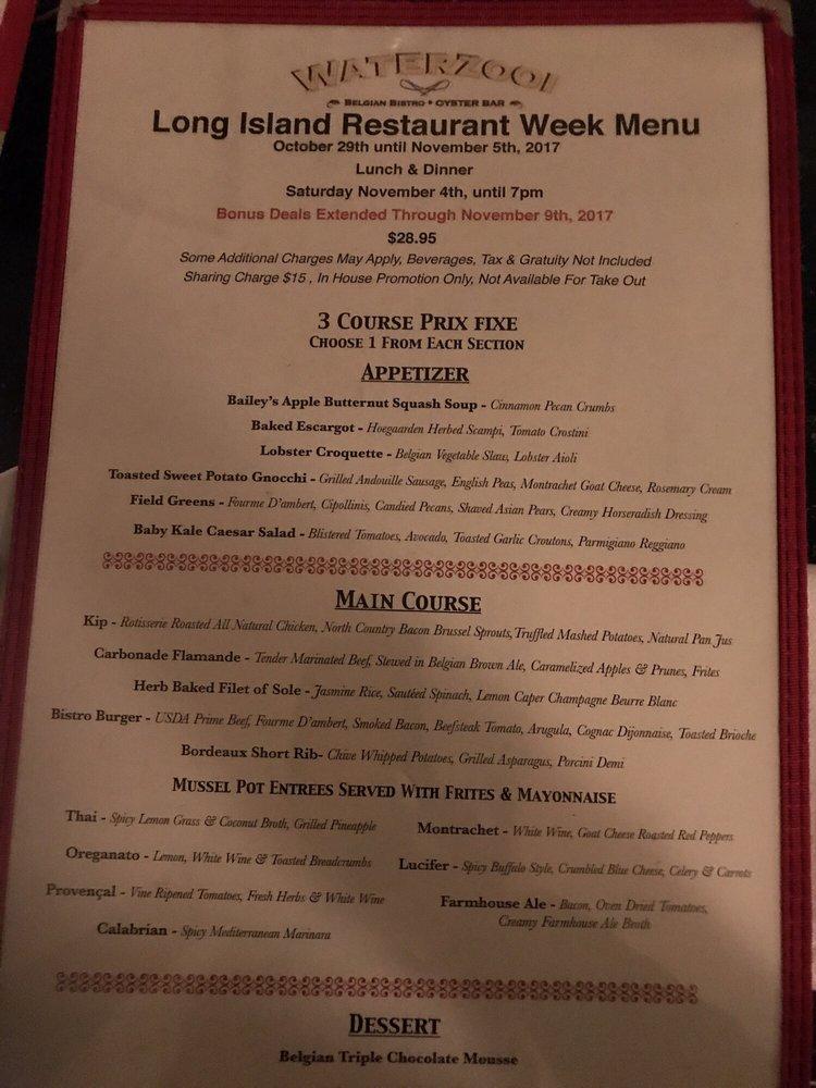 Menu at Waterzooi Belgian Bistro & Oyster Bar, Garden City