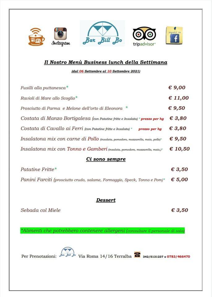 Menu di Bar Bill Bo Terralba 