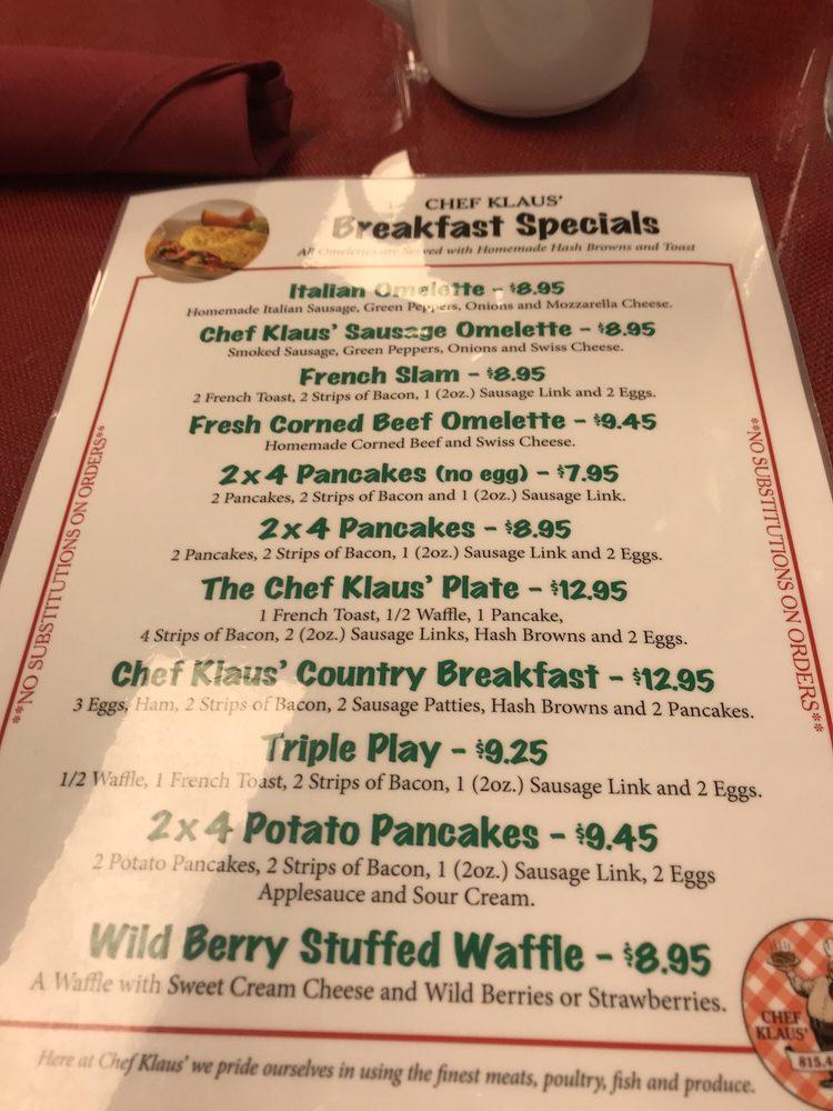 Menu at Chef Klaus' Bier Stube restaurant, Frankfort