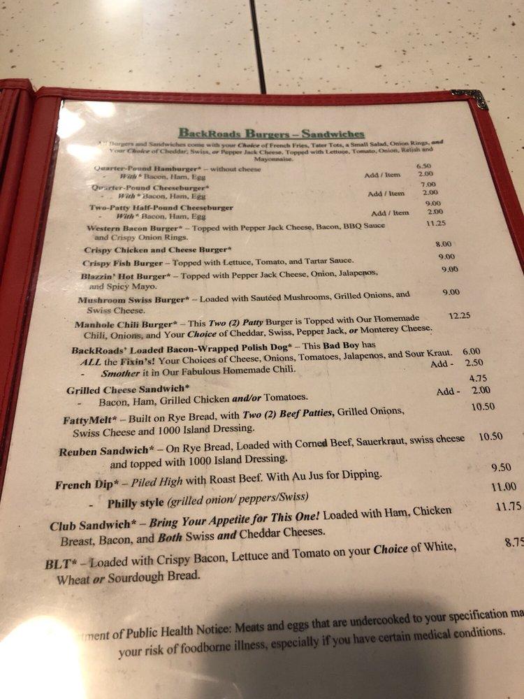 Menu at Backroads Pub and Grub, Yacolt