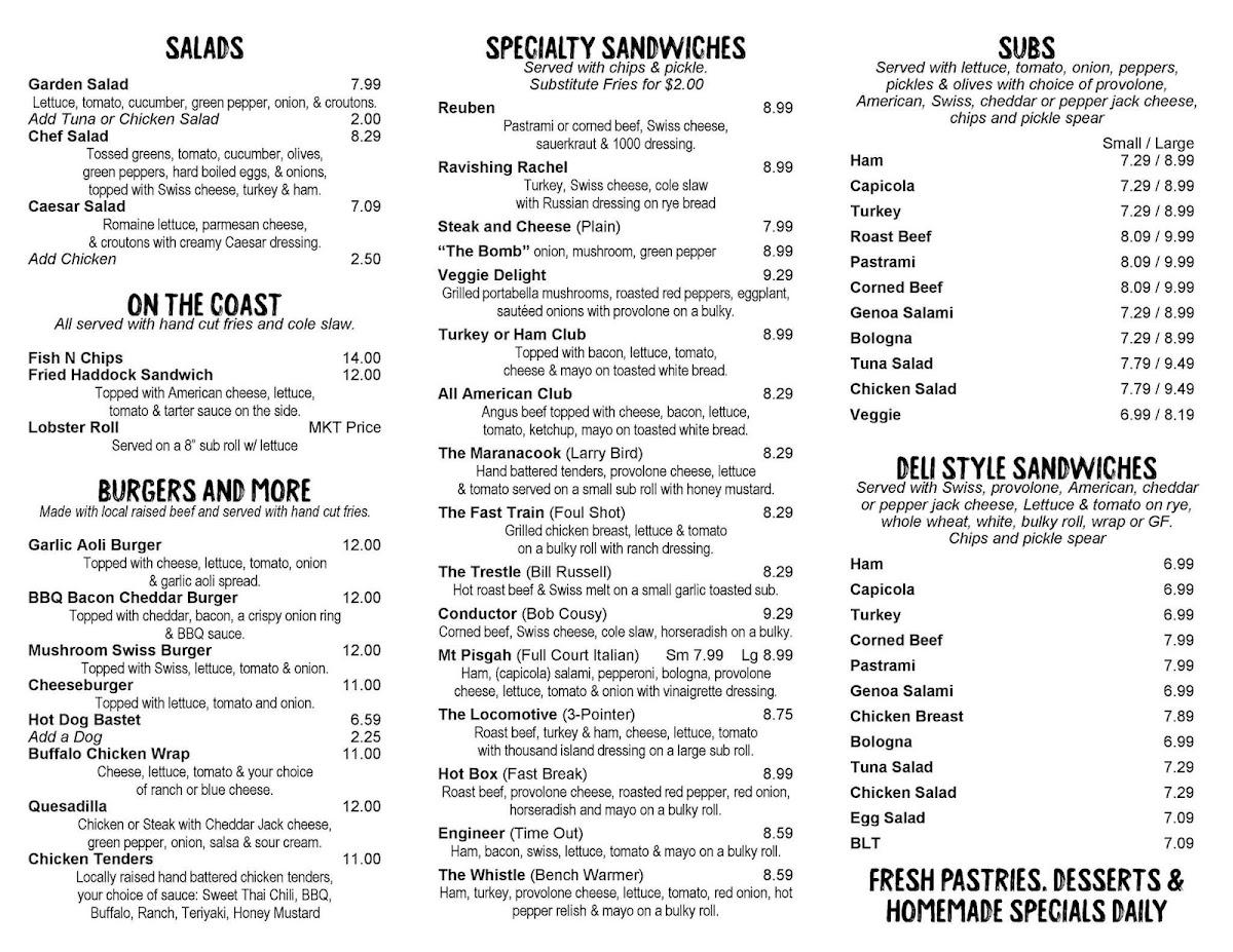 Menu at Ted's Trackside Grill restaurant, Winthrop
