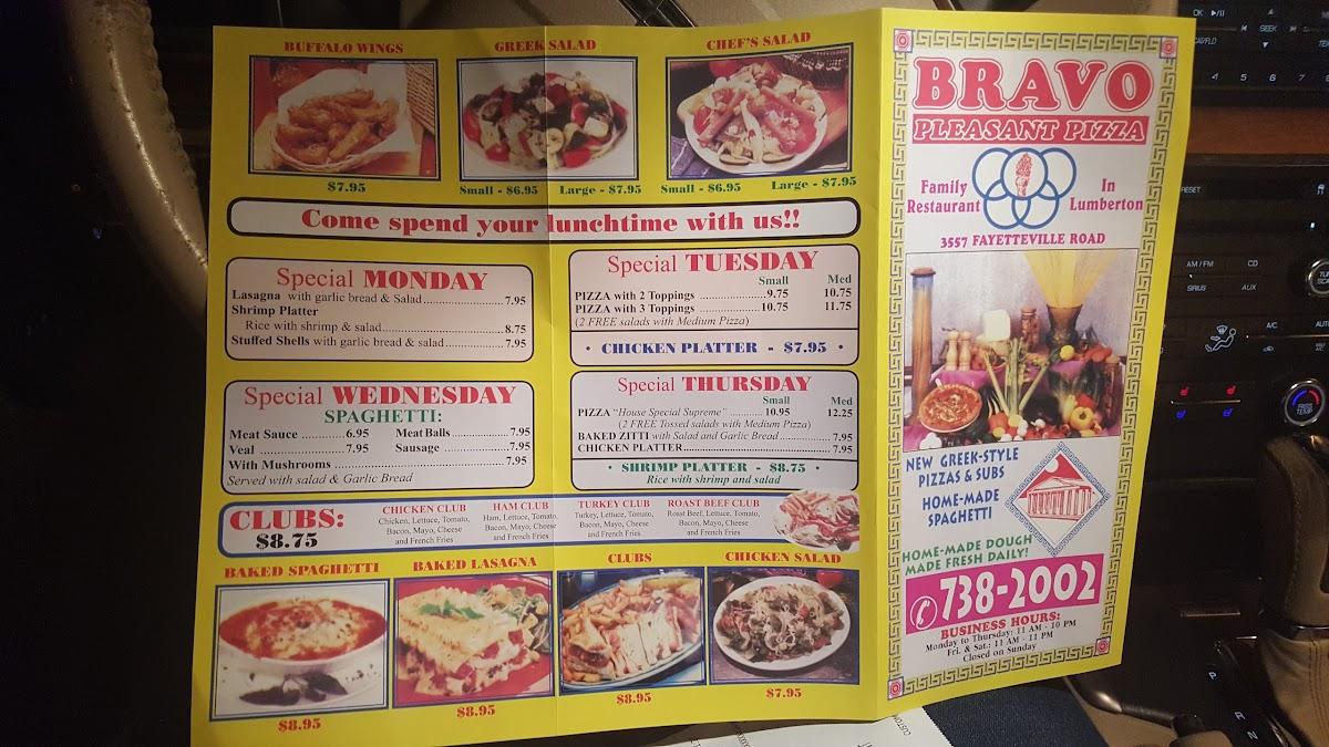 Menu at Bravo Pleasant Pizza Inc pizzeria, Lumberton