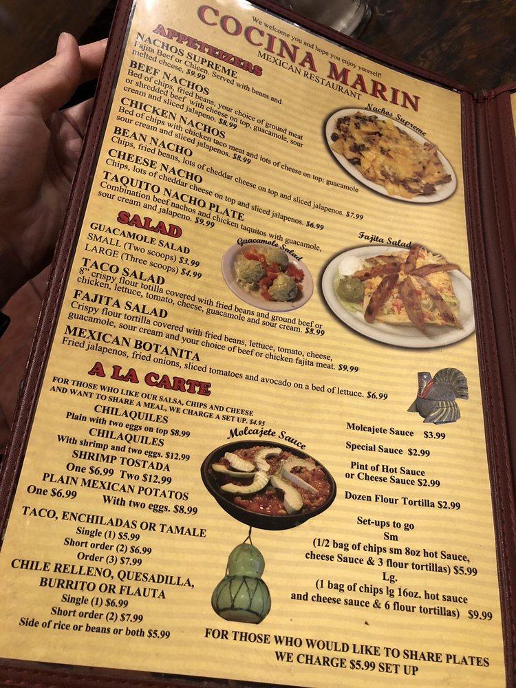 Menu at Cocina Marin Mexican Restaurant, Oklahoma City