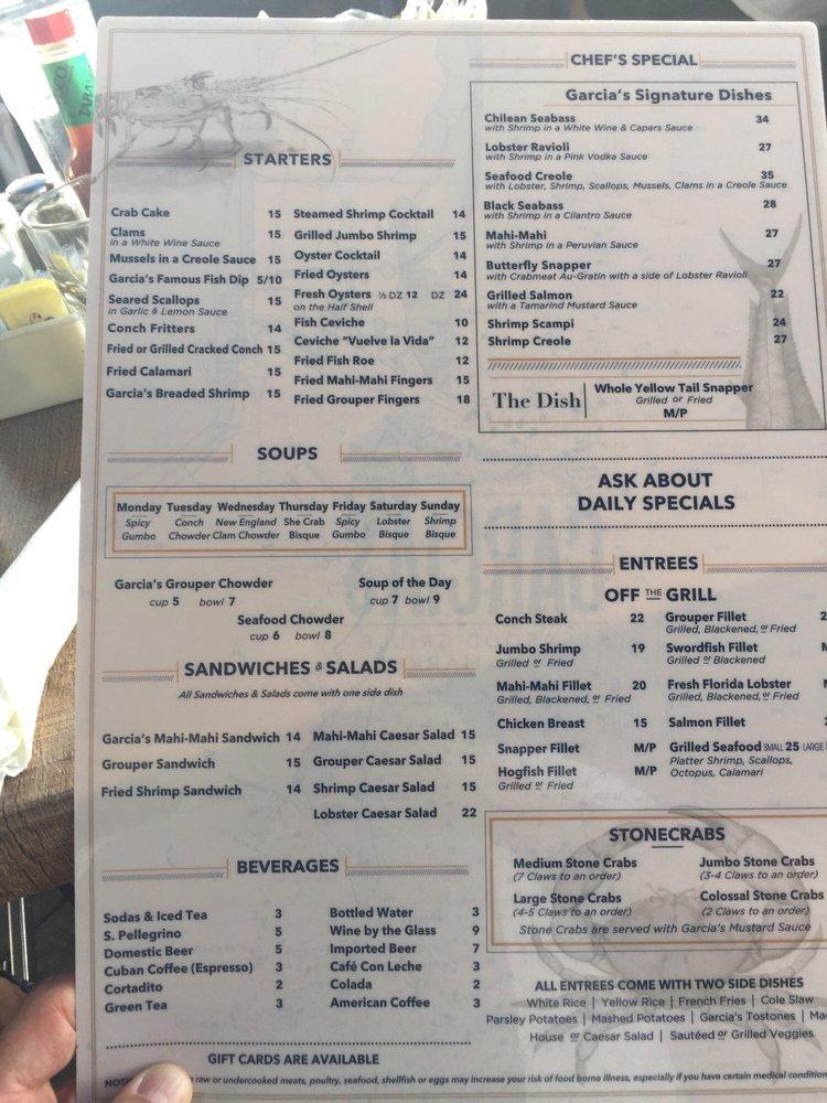 Menu at Garcia's Seafood Grille & Fish Market restaurant, Miami