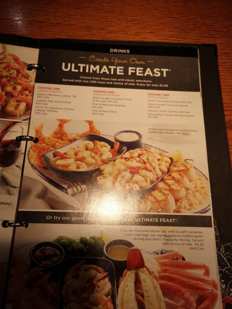 Menu at Red Lobster restaurant, Toronto, The Queensway