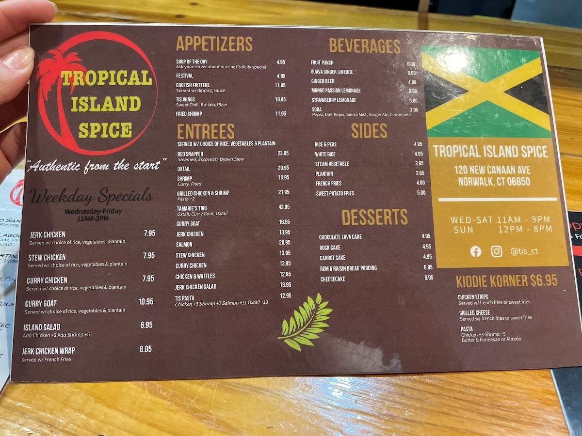 Menu at Tropical Island Spice pub & bar, Norwalk