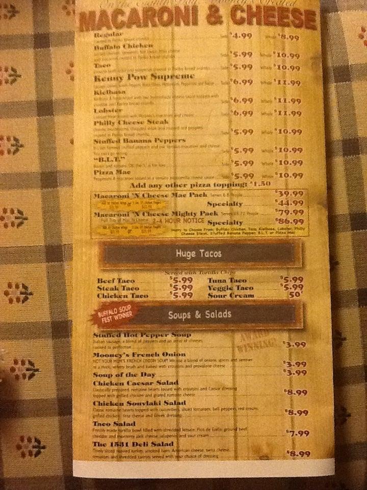 Menu at Mooney's Sports Bar & Grill, Depew