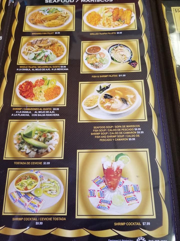 Menu at Tacos Mexico restaurant, Diboll