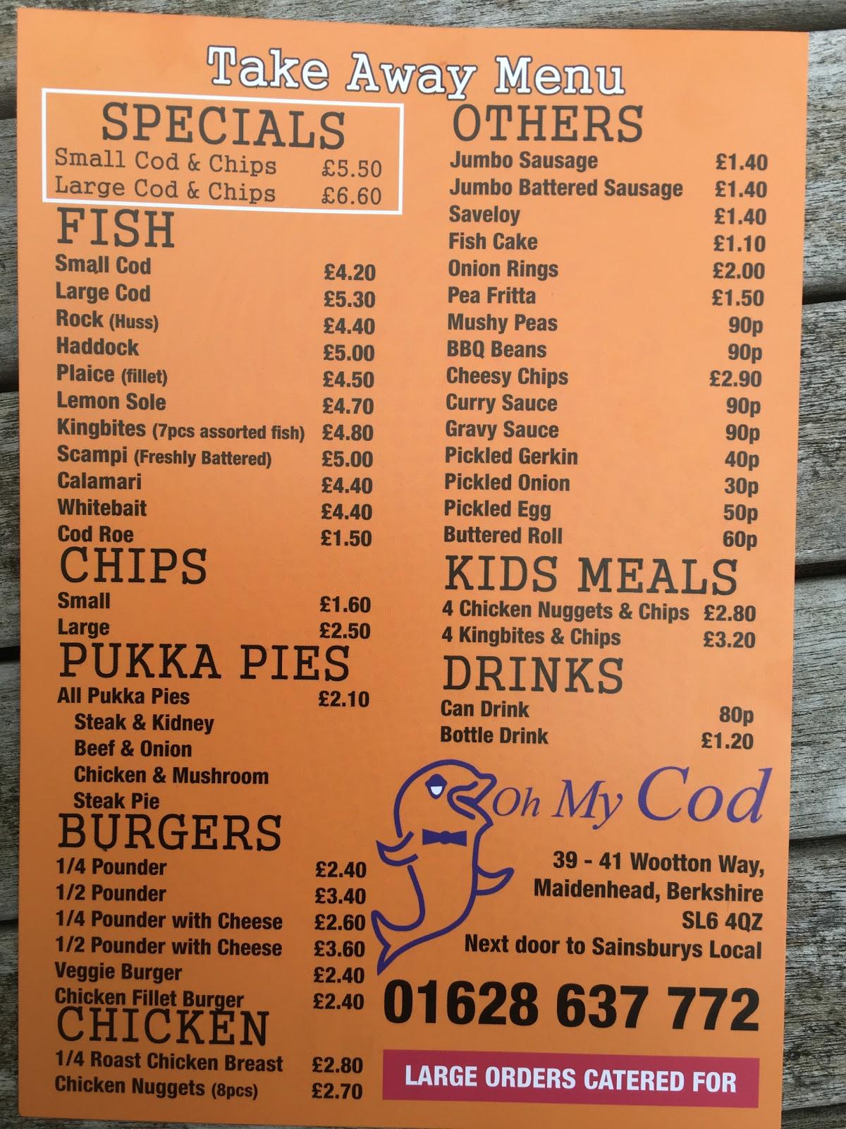 Menu at Oh My Cod fast food, Maidenhead