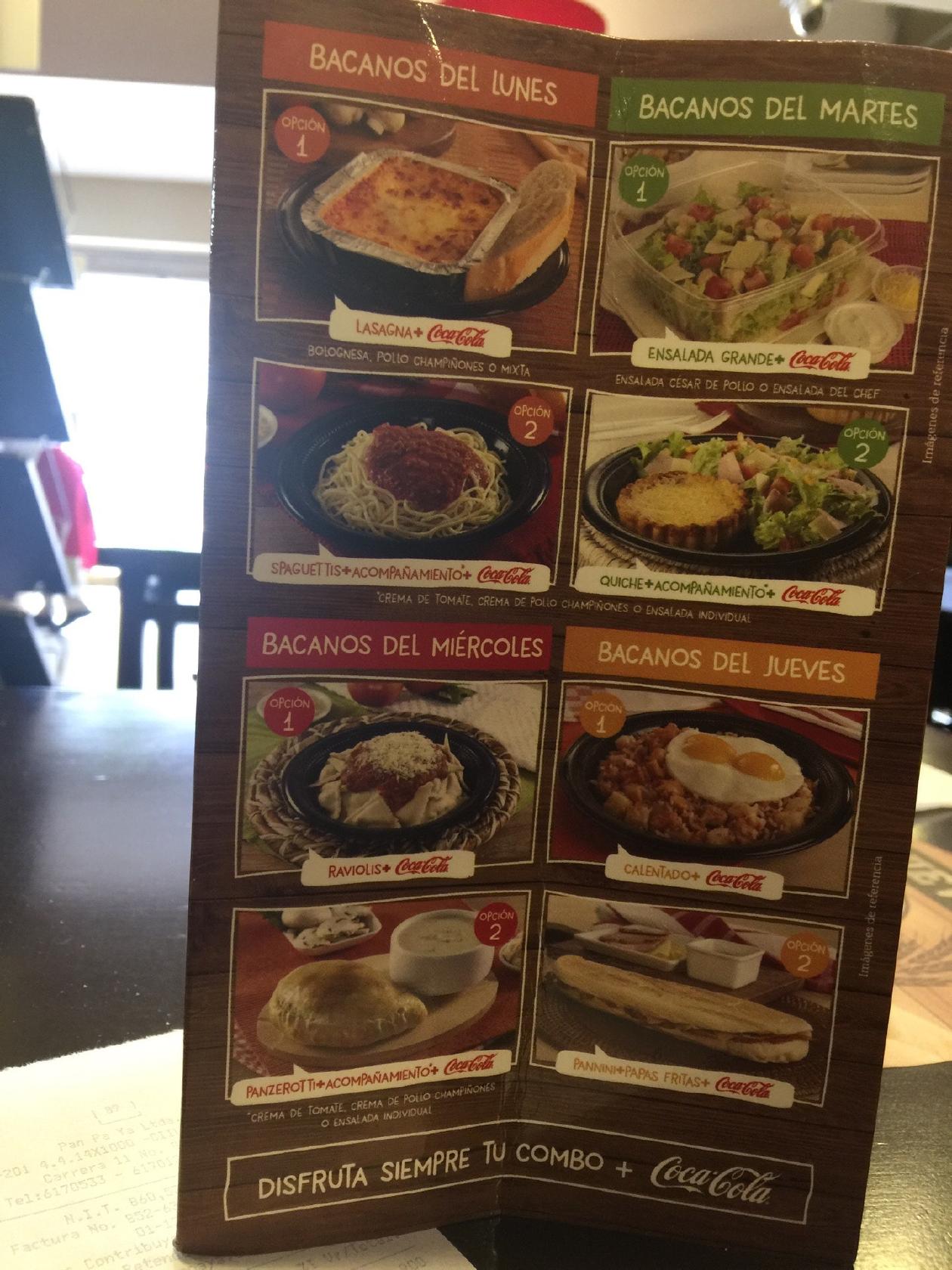 Menu at Pan Pa Ya restaurant, Bogotá, Cl. 84A 885