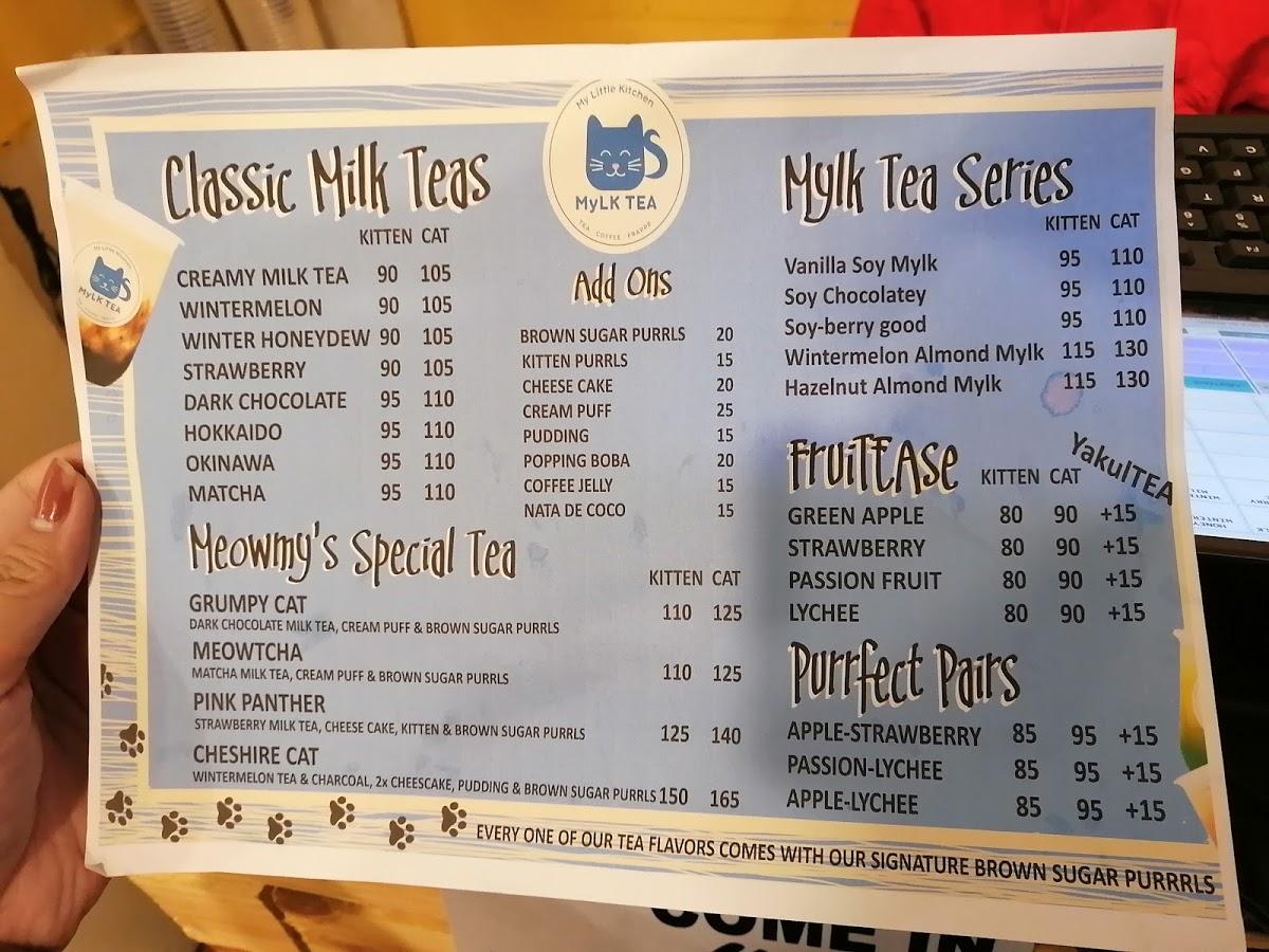 Menu at MyLK Tea cafe, Baguio