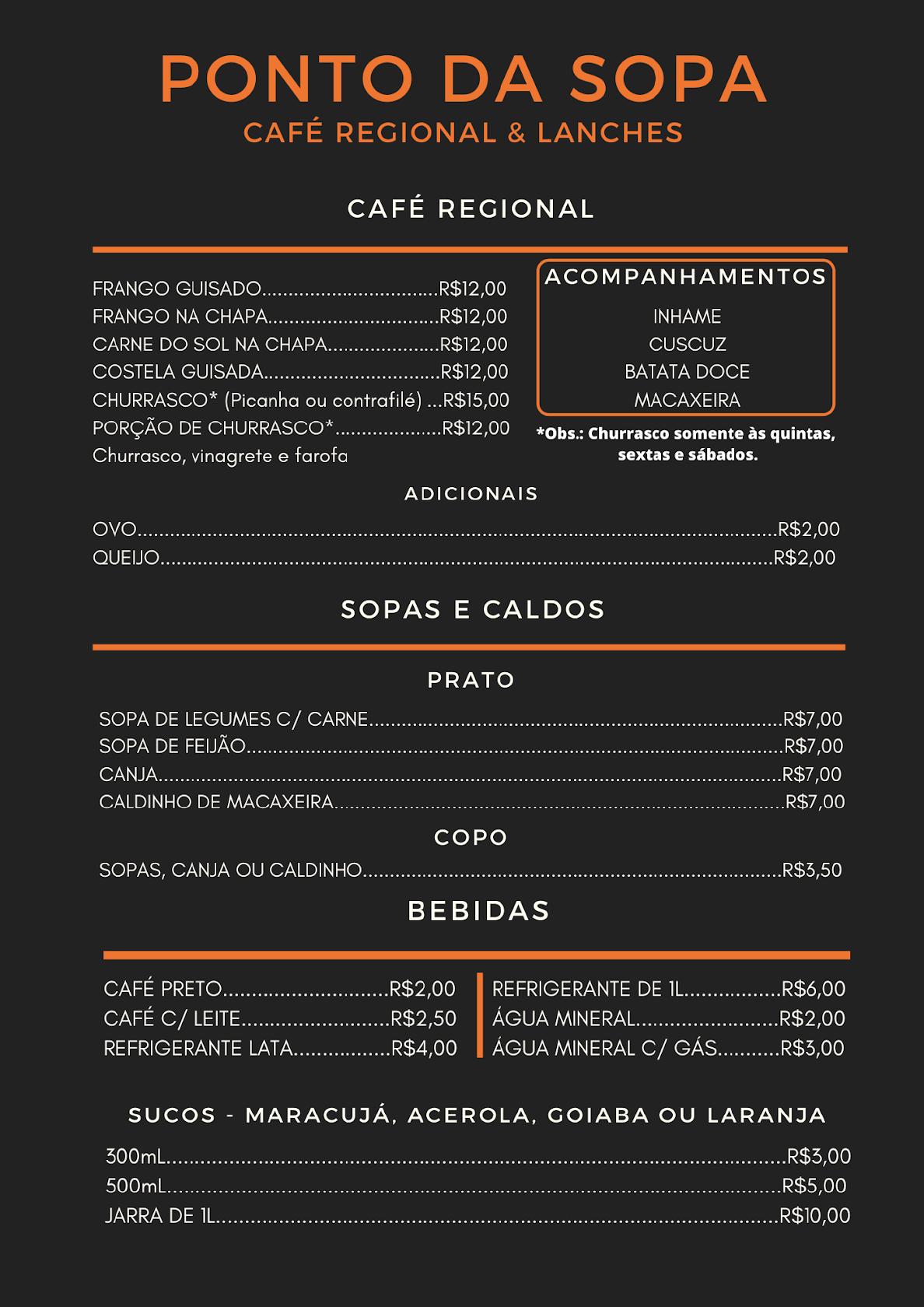 Ponto da Sopa cardápio
