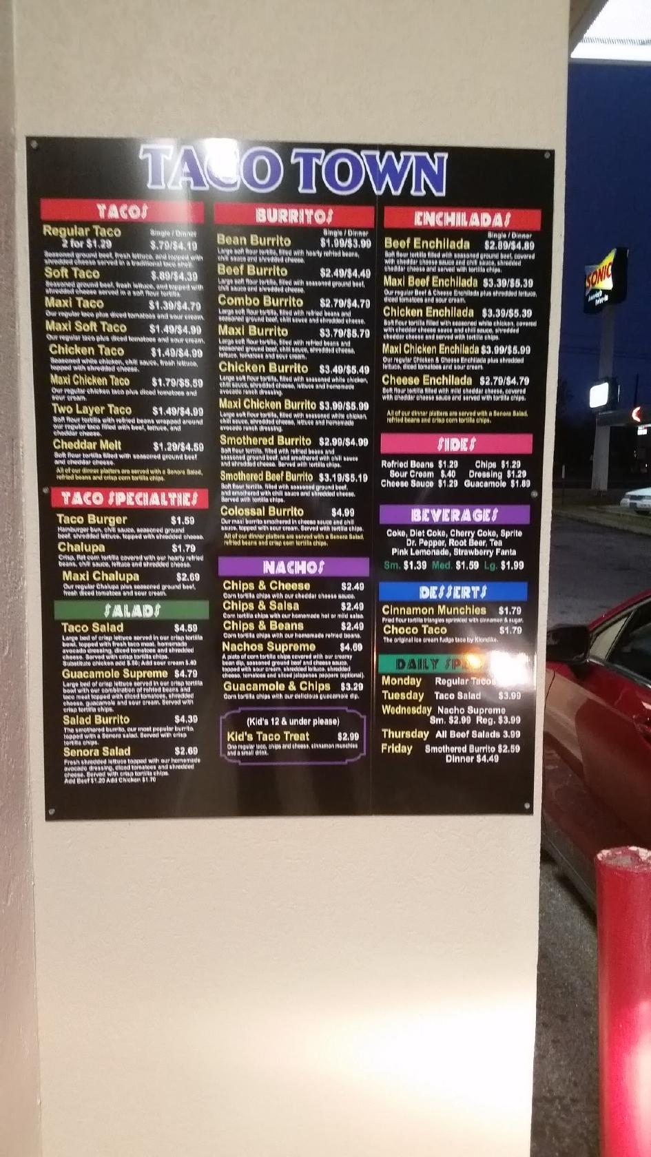 Menu at Taco Town In Crestview restaurant, Crestview