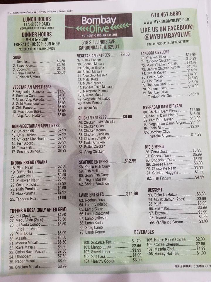 Menu at Bombay Olive Authentic Indian Cuisine desserts, Carbondale