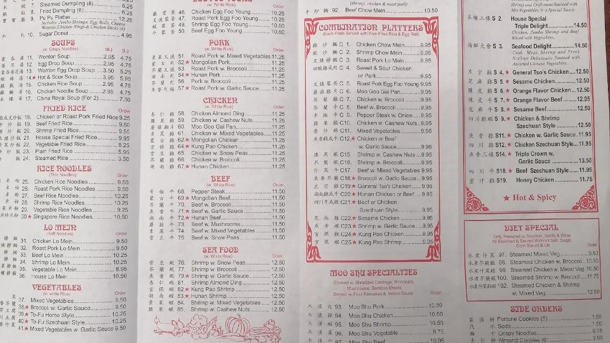 Menu at China Royal restaurant, New Prague