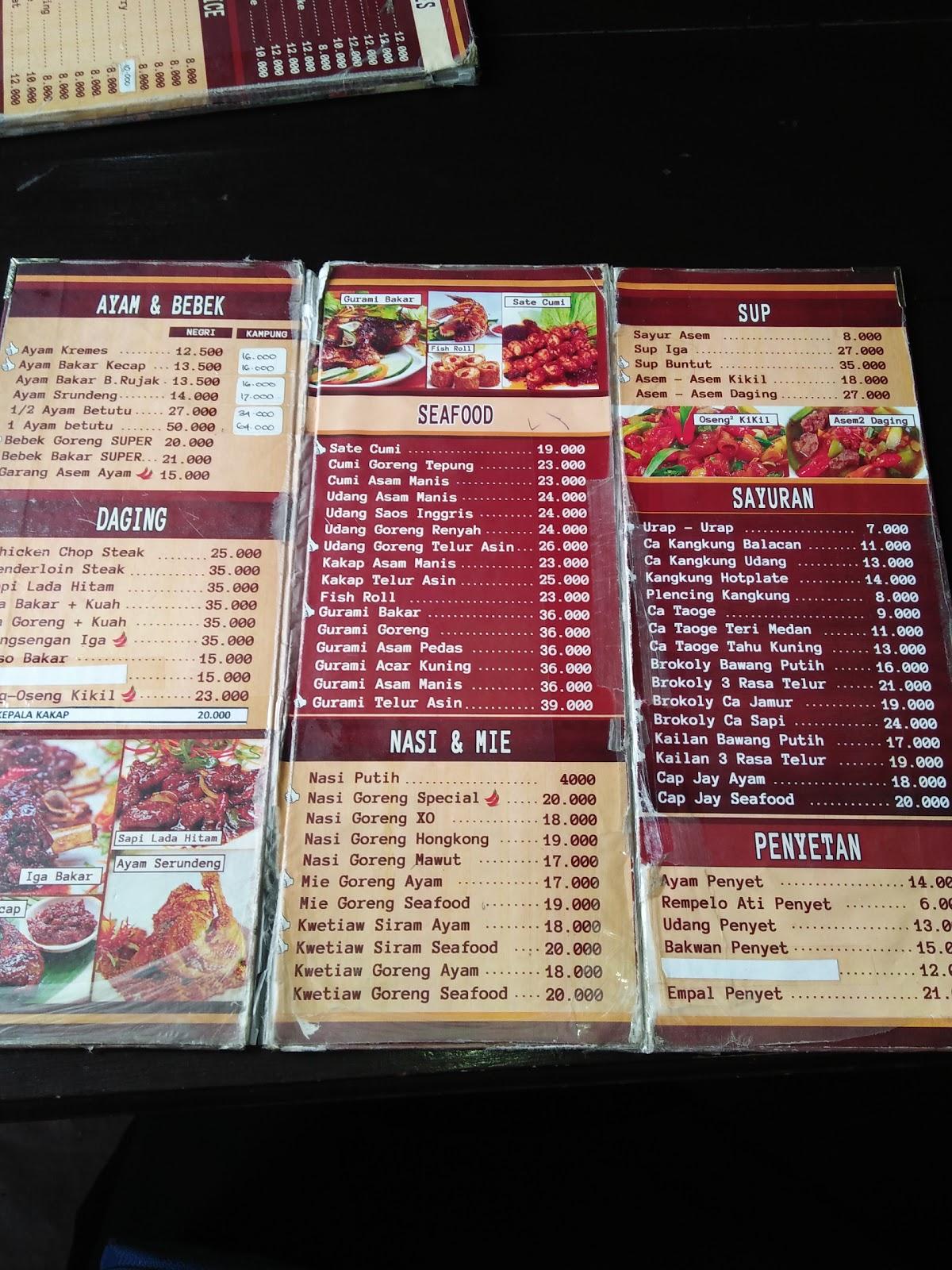 Menu at Kayu Manis restaurant, Kediri
