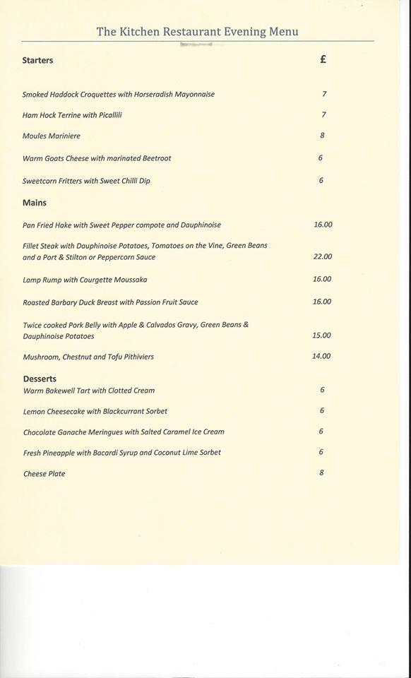 Menu at The Kitchen Licensed Restaurant, Polperro