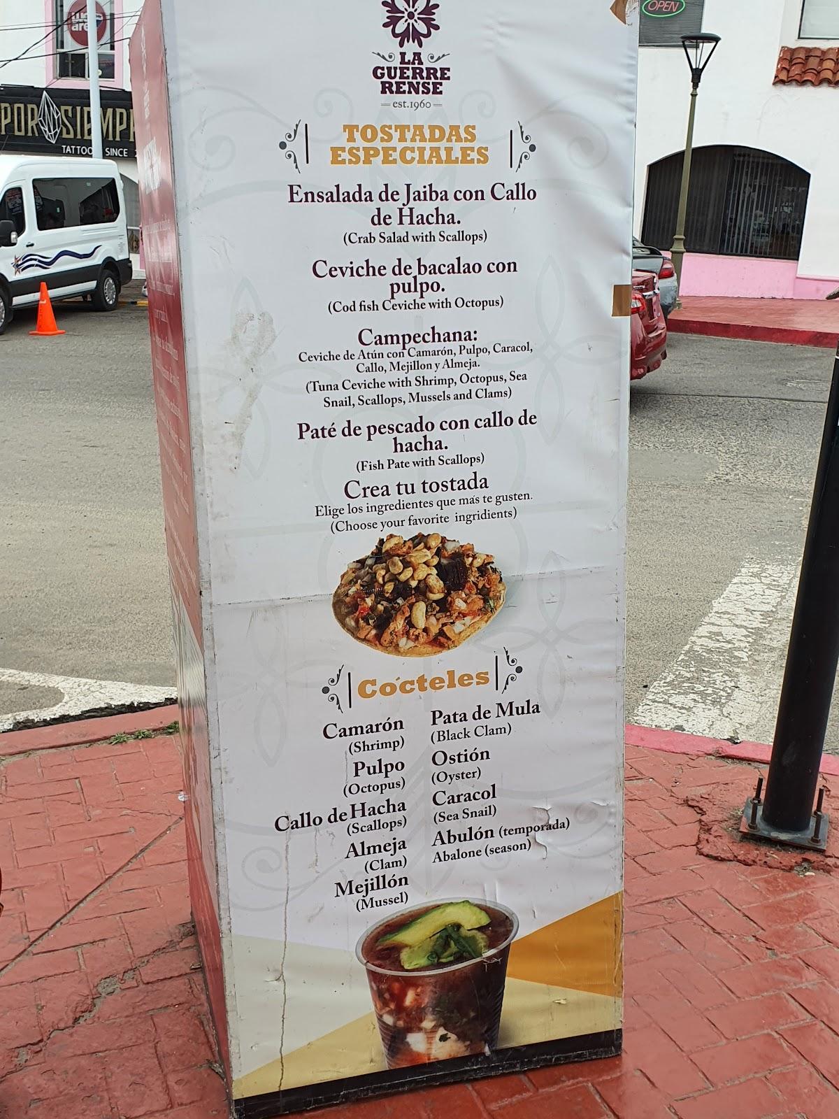 Menu at La Guerrerense Carreta restaurant, Ensenada