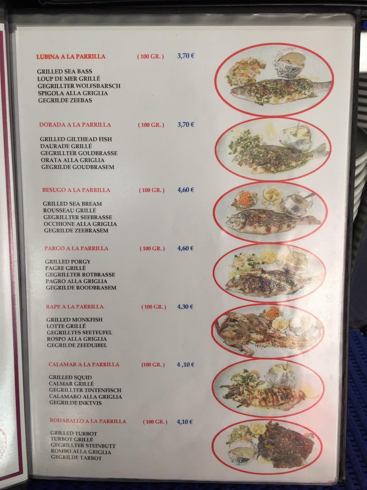 Menu at Restaurante la Paella, Torremolinos