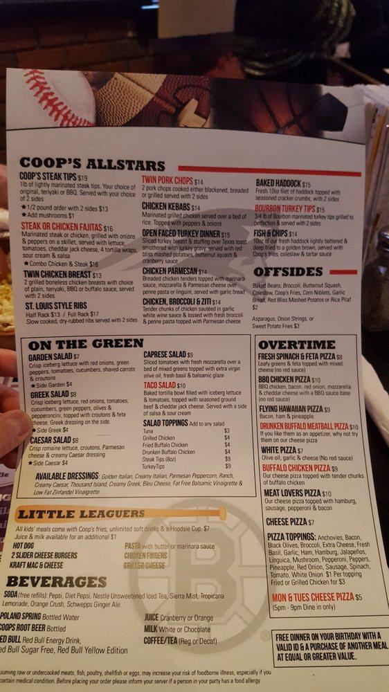 Menu at Coop's Bar & Grille, Quincy