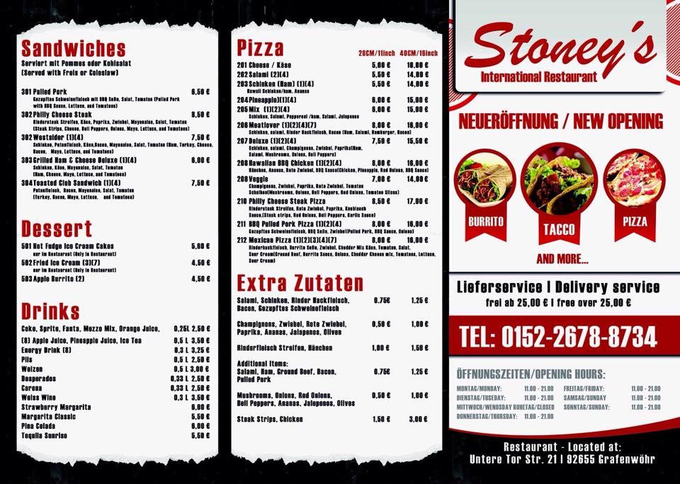Menu at Stoney's International Restaurant, Grafenwöhr