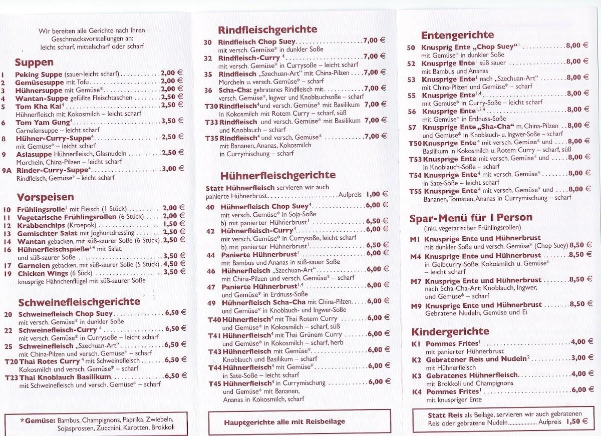 Меню ресторана China und Thai Bistro, Лаутербах, Bahnhofstraße 1