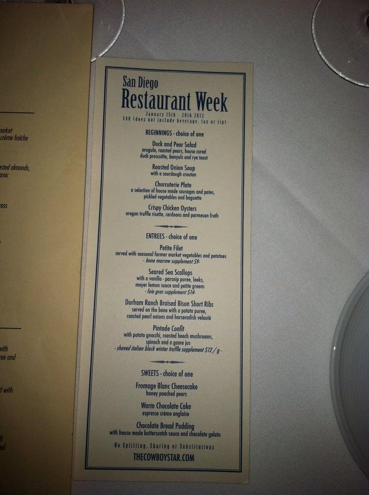 Menu at Cowboy Star Restaurant and Butcher Shop, San Diego