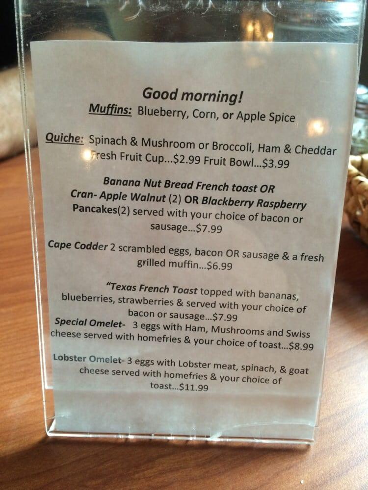 Menu at Crabapple's restaurant, Falmouth