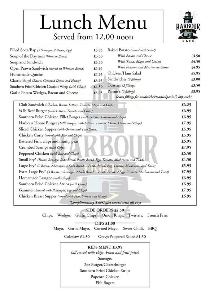 Menu at Harbour Lights Cafe, Carnlough, 11 Harbour Rd