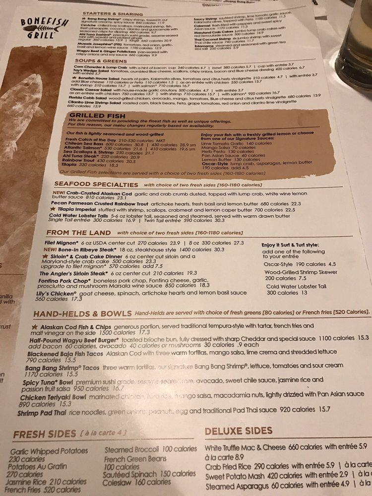 Menu at Bonefish Grill restaurant, Rockville Centre, 340 Sunrise Hwy