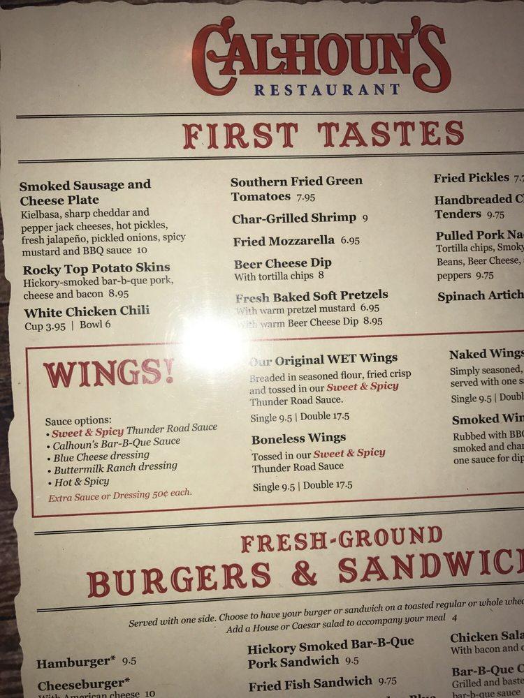 Menu at Calhoun's On The River pub & bar, Knoxville, 400 Neyland Dr