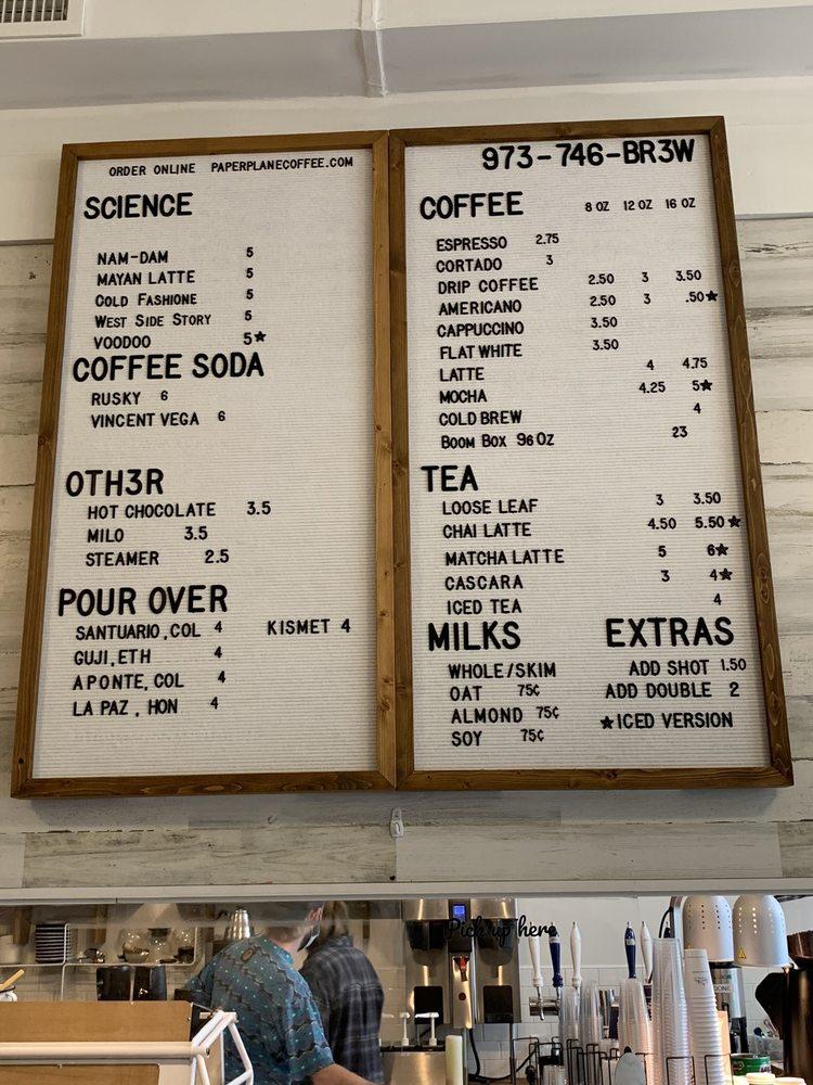 Menu at Paper Plane Coffee Co. restaurant, Montclair