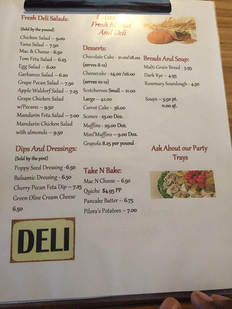Menu at Pilora's Cafe, Oshkosh