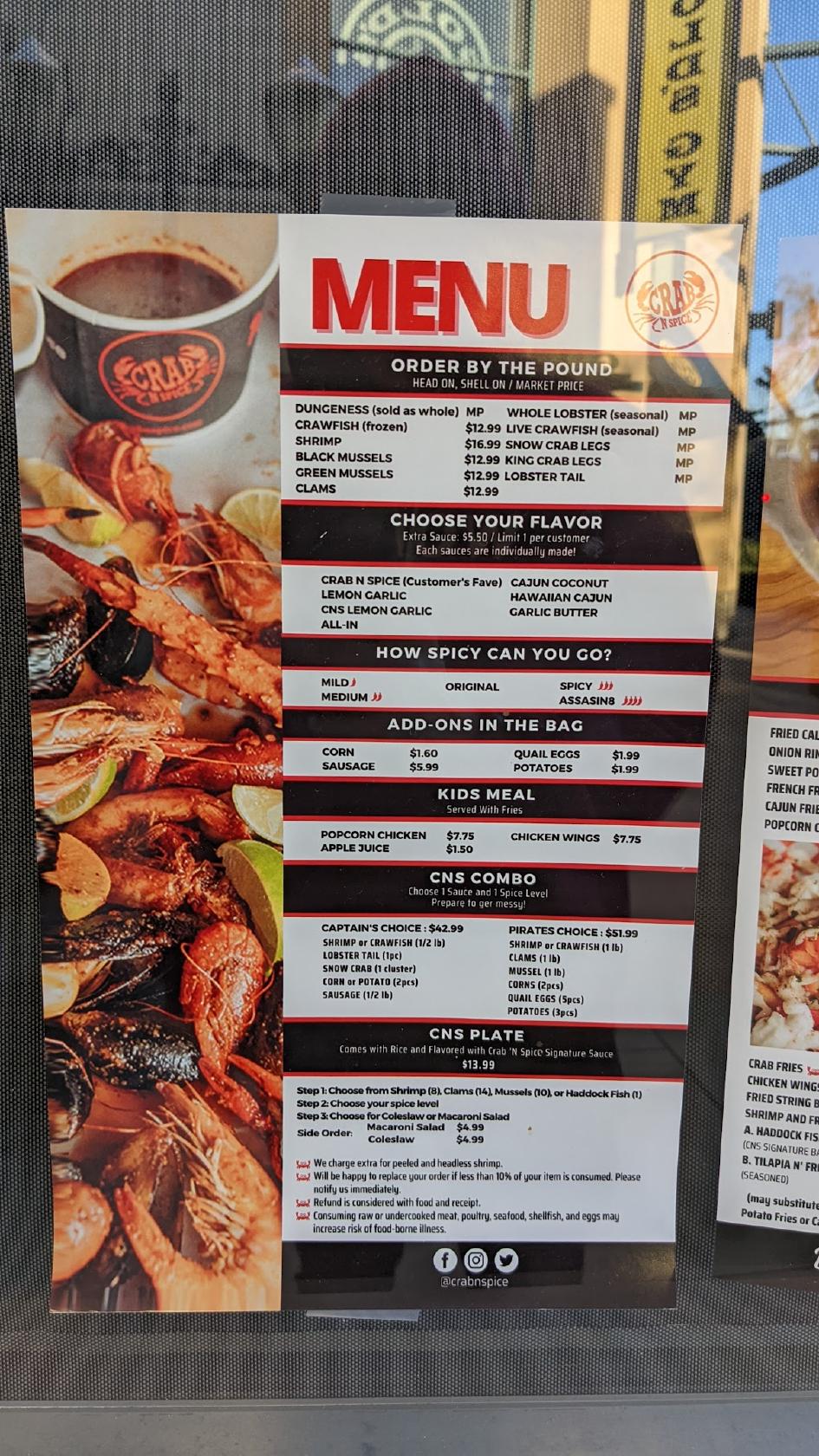 Carta del restaurante Crab N' Spice, Santa Clarita