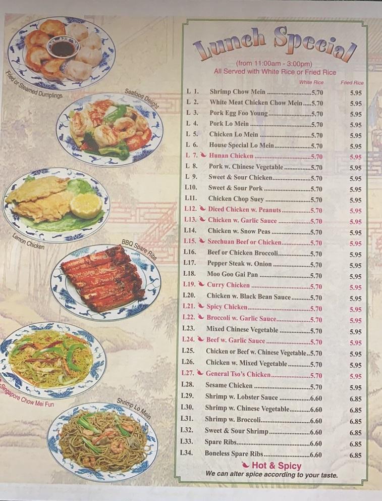 Menu at Hing Wang Chinese Restaurant, Lewes