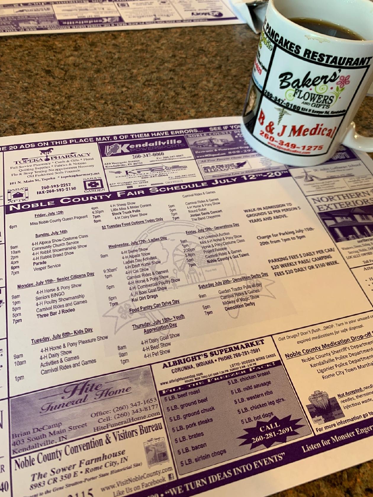 Menu at Maria's House of Pancakes restaurant, Kendallville