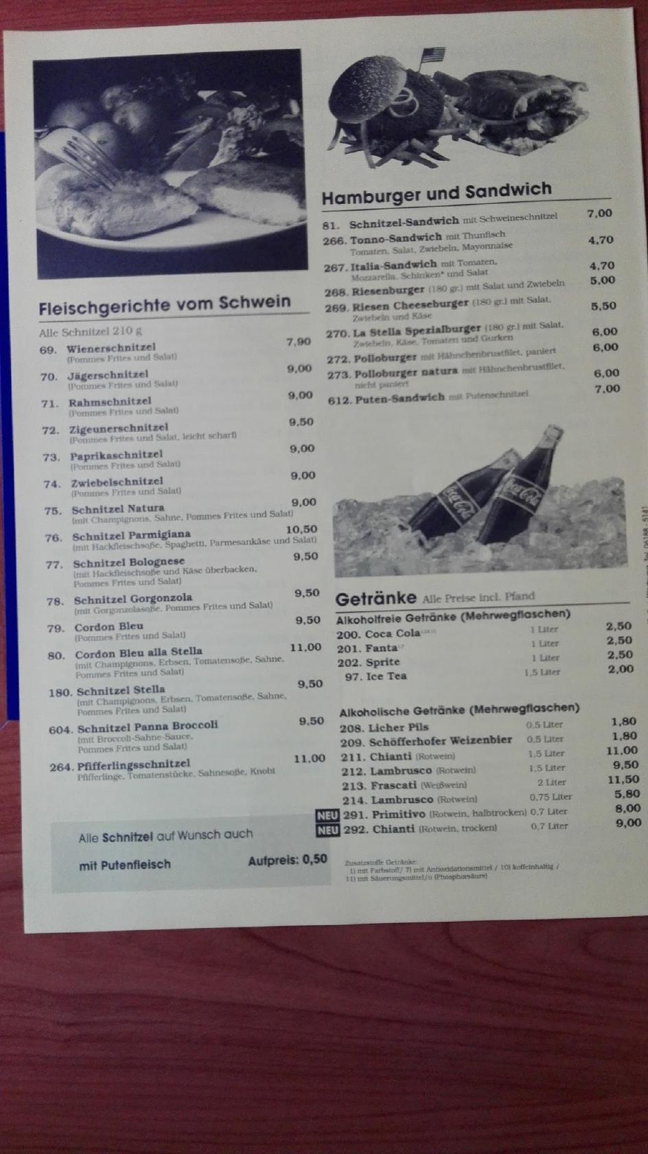 Speisekarte von Pizzeria la Stella, Neuberg