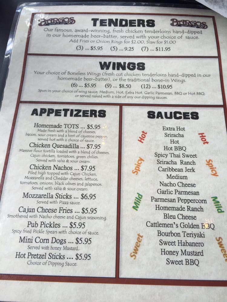 Menu at Bargos Grill & Tap, Fairfield