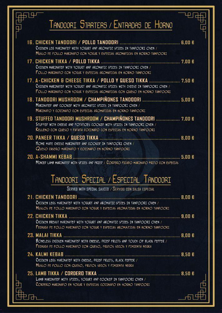Menu at Bombay Grill Indian Restaurant, San Pedro de Alcántara