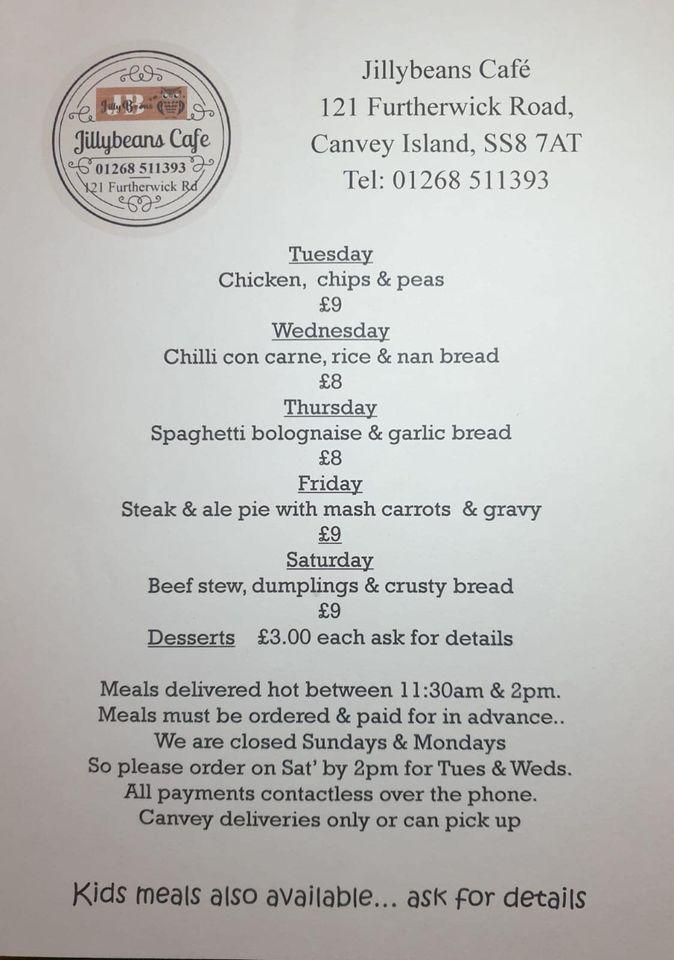 Menu at Jilly Beans Cafe, Canvey Island