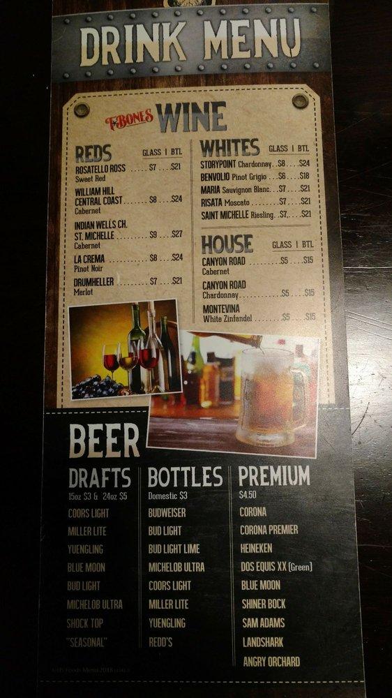 Menu at TBones Steakhouse and Grill, Phenix City